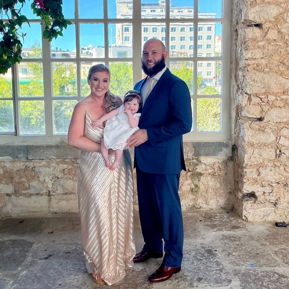 Adrianna Papell Gold sequined formal gown size 14 - Picture 8 of 11